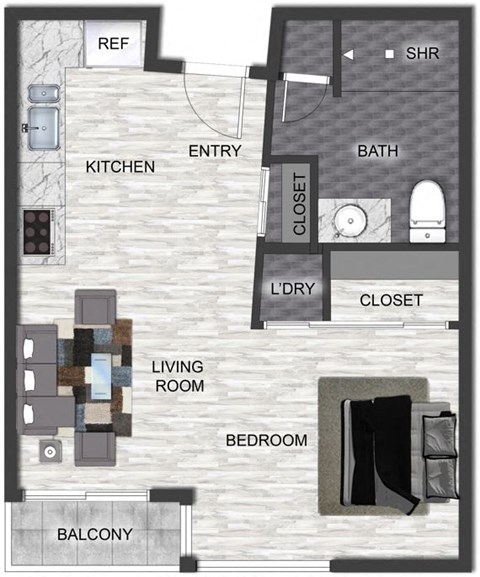 Floor plan for studio, 1 bath, 459 sqft